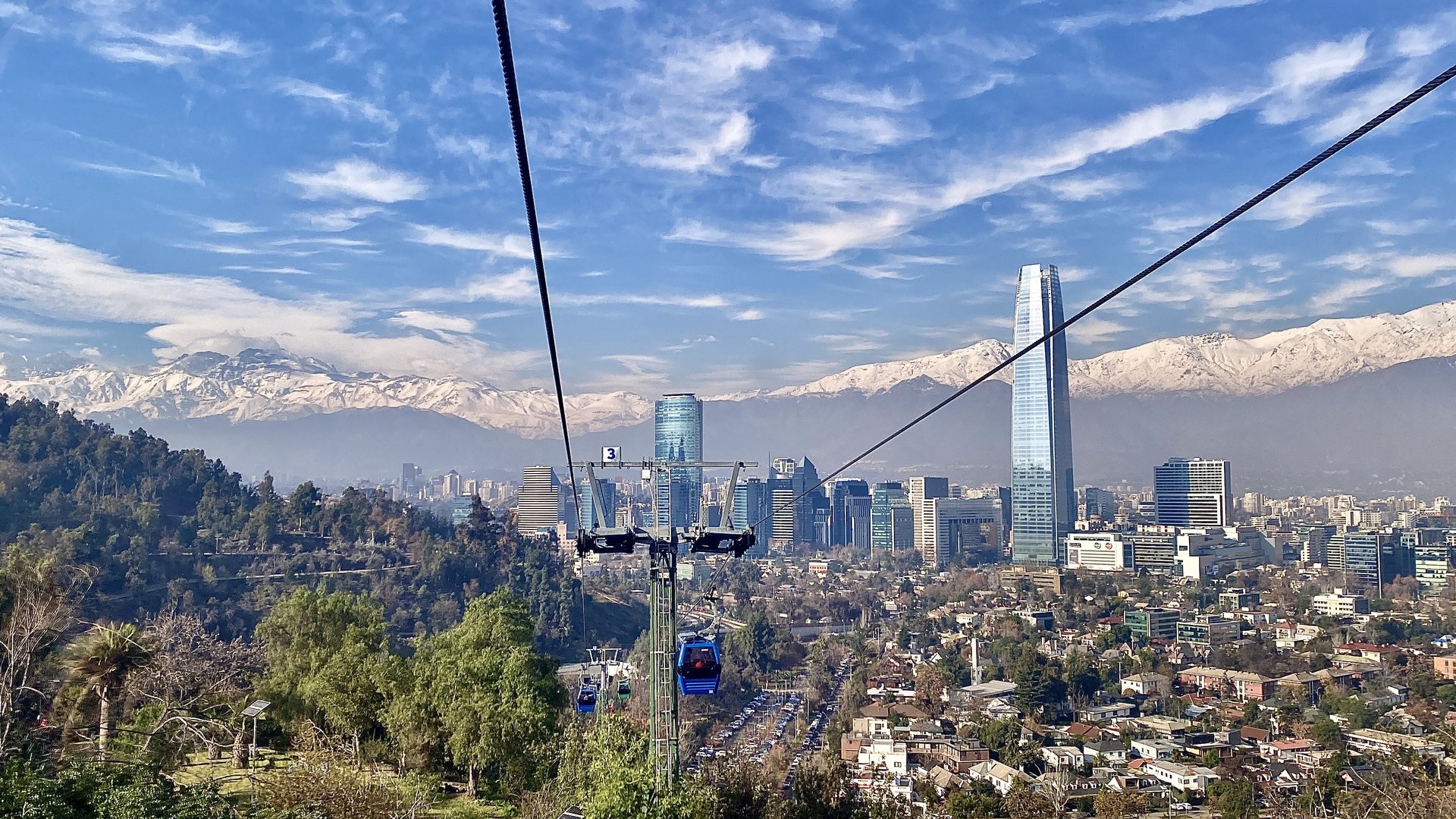 Santiago skyline with Costanera Center and the snow-capped Andes